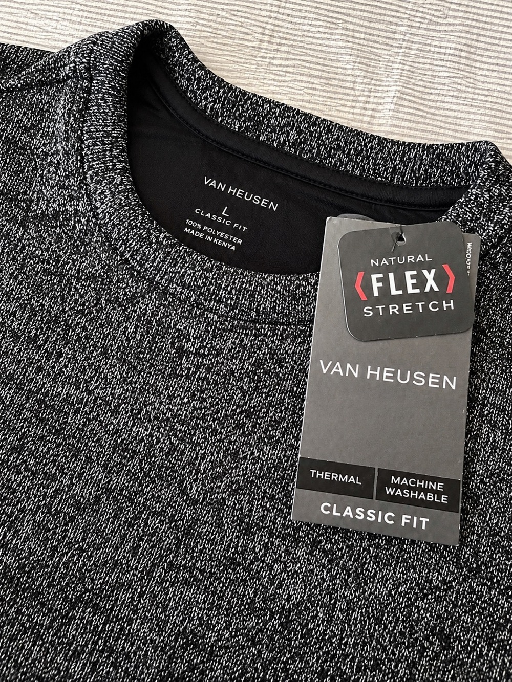 Van Heusen Men’s Thermal Crewneck Sweater – Size Large – Charcoal Heather – NWT